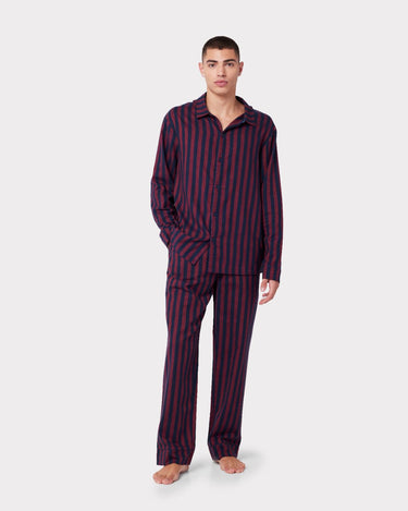 Men's Flannel Red & Navy Stripe Print Long Pyjama Bottoms